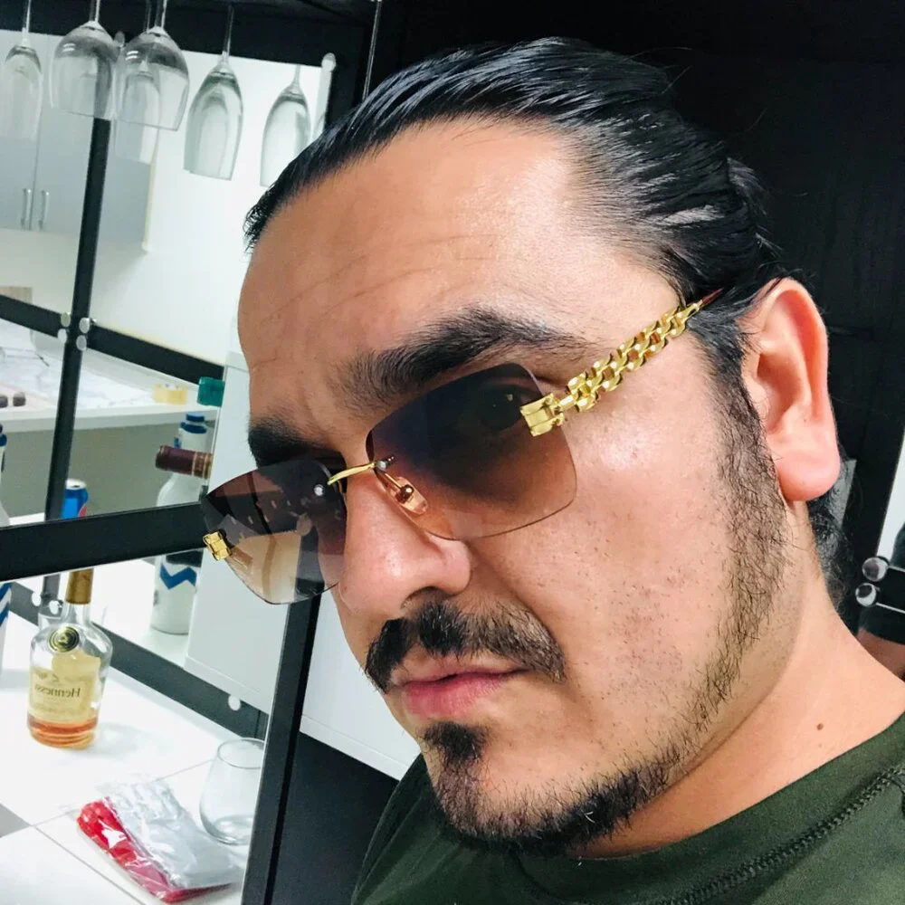Men Sunglasses‎ Brown Lens Rimless Luxury Retro Shades Gold Metal Lentes Gafas